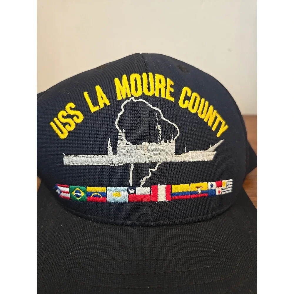 Vintage Navy Command Caps USS LA MOURE County Ship Hat Blue Snapback USA Made